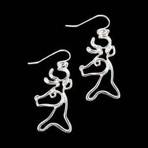 Silvertone Reindeer Outline Earrings – Minimalist Christmas Jewelry